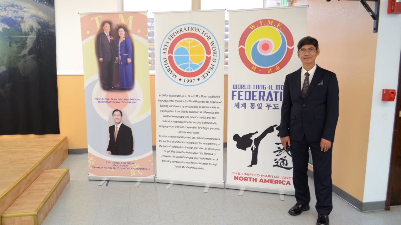 Federation banners including MAFWP and Martial Arts Federation for World Peace North America